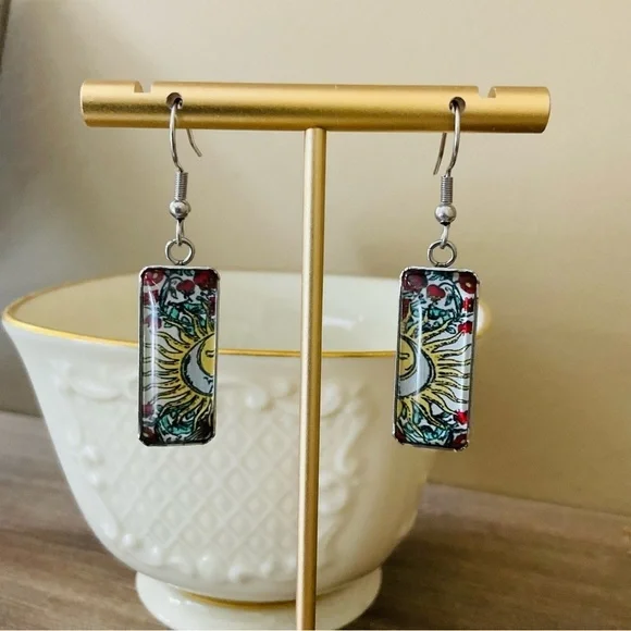 New Stainless Steel Multi Color Geometric Sunshine  Dangle Drop Earrings - Picture 3 of 7